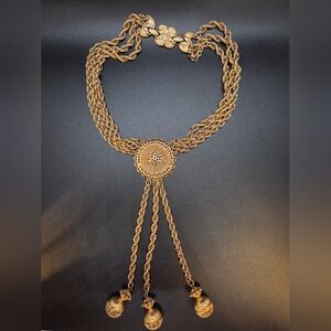 Monet Gold Rope Triple Strand Tassel Coker Necklace Vintage Early Sixties Rare!!